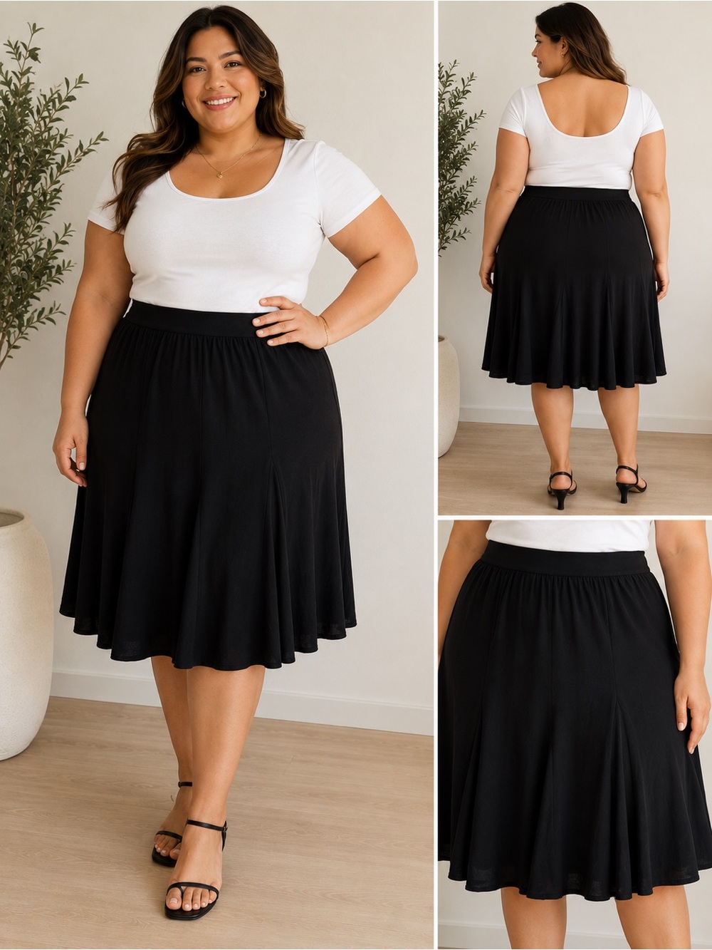 Ava & Viv Black Midi A-Line Skirt 1X very cute and flattering. See video.